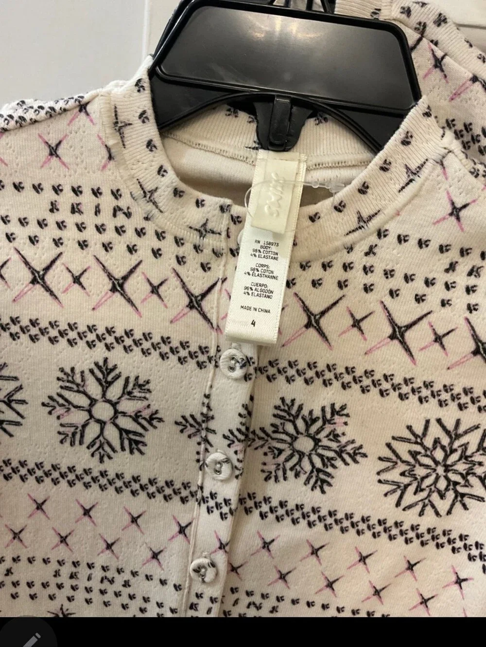 SKIMS Logo Pointelle Cream Fair Isle Kids Pajamas Size 4